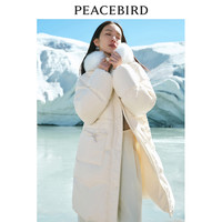 太平鸟狐狸毛领中长款羽绒服女2024柔软连帽保暖牛角扣面包服