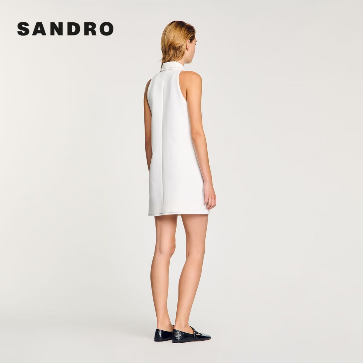 SANDRO2025春夏新款女装法式气质法式扣饰挂脖连衣裙SFPRO04120