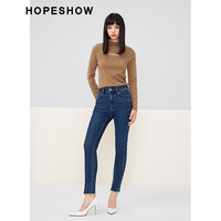 红袖长袖针织衫冬季女装撞色字母提花洋气修身上衣 杏仁糖色085 L