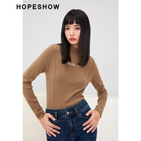 红袖长袖针织衫冬季女装撞色字母提花洋气修身上衣 杏仁糖色085 XS