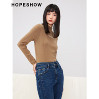 红袖长袖针织衫冬季女装撞色字母提花洋气修身上衣 杏仁糖色085 S