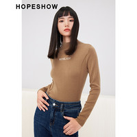 红袖长袖针织衫冬季女装撞色字母提花洋气修身上衣 杏仁糖色085 M