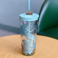 星巴克（Starbucks）秋日落叶双层玻璃吸管杯枫叶森林大容量高颜值水杯子女萌狐 蓝色海洋美人鱼吸管杯