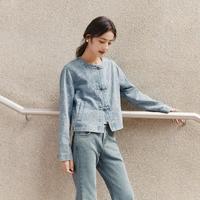 森马 Semir【国风牛仔外套】25春短款外套女圆领甜酷街头提花夹克小众高级