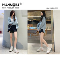 环球 HUANQIU白色帆布鞋女2025夏季增高女鞋百搭运动休闲厚底松糕布鞋 红色 40