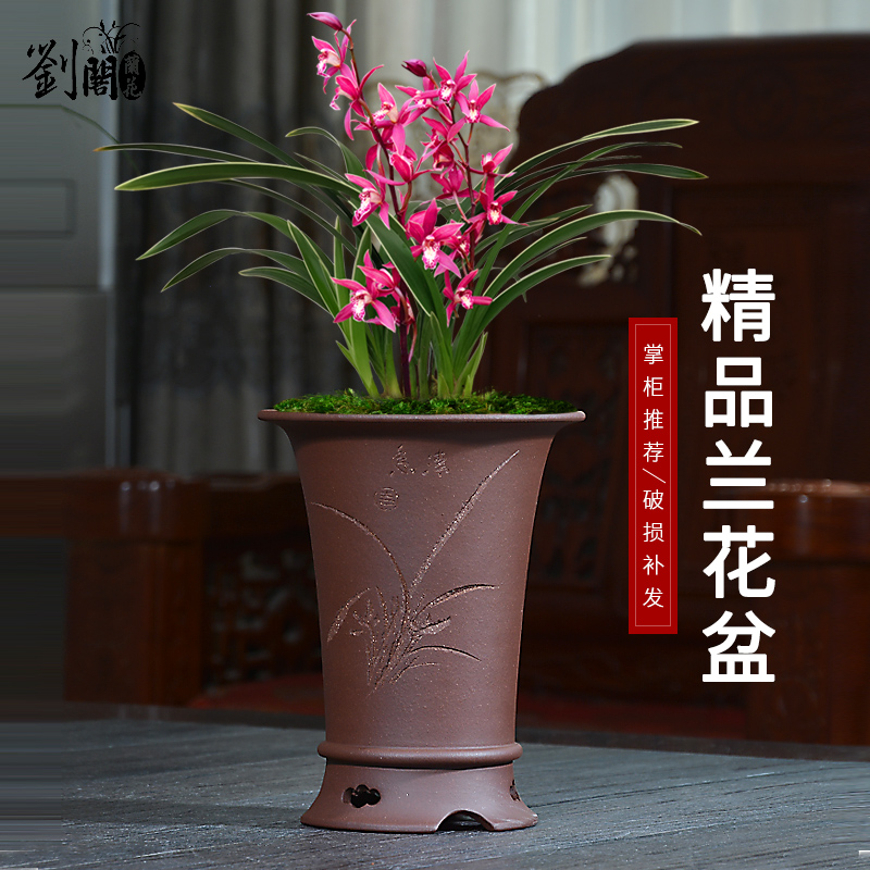 刘阁兰花苗紫砂花盆陶瓷宜兴出汗泥兰花盆春兰建兰墨兰盆栽盆