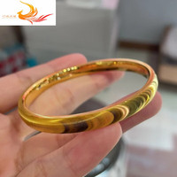 咾凤云凰老凤凰黄金猫眼手镯女款999足金时尚素圈猫眼金镯子女 黄金手镯约8.25克52号