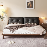 华纳斯 政府补贴华纳斯实木床中古风真皮复古主卧室纯实木软包1米8双人床