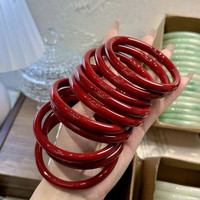 欧阳先生不掉色叮当镯白月光手镯女款琉璃清新百搭玉镯子新中式手镯女 朱砂红色1个 圆条粗款内径【56mm】