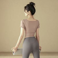 Ackdcs带胸垫瑜伽服短袖女夏普拉提训练上衣专业跑步运动T恤 M