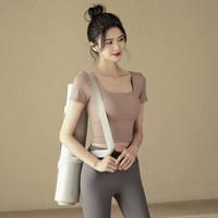Ackdcs带胸垫瑜伽服短袖女夏普拉提训练上衣专业跑步运动T恤 M
