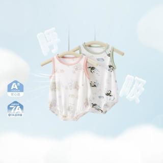 【7A抗菌印花连身衣】25新夏款三角爬无袖连体衣中性户外哈服