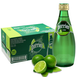 巴黎水 perrier 玻璃瓶装气泡水330ml24瓶   青柠味