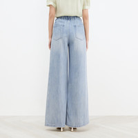 珂莱蒂尔【天丝面料】夏季通勤百搭裤子高腰微喇休闲裤 淡群青蓝 M