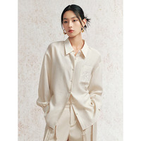 太平鸟女装国风莱赛尔品质衬衫夏季立体刺绣后背开叉衬衣套装 米色衬衫 S