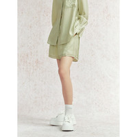 太平鸟女装国风莱赛尔品质衬衫夏季立体刺绣后背开叉衬衣套装 绿色短裤 M