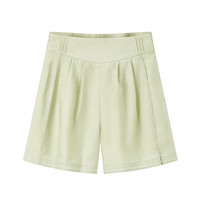 太平鸟女装国风莱赛尔品质衬衫夏季立体刺绣后背开叉衬衣套装 绿色短裤 L