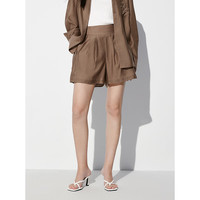 太平鸟女装国风莱赛尔品质衬衫夏季立体刺绣后背开叉衬衣套装 棕色短裤 S