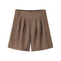 太平鸟女装国风莱赛尔品质衬衫夏季立体刺绣后背开叉衬衣套装 棕色短裤 L