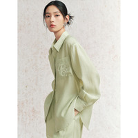 太平鸟女装国风莱赛尔品质衬衫夏季立体刺绣后背开叉衬衣套装 绿色衬衫 M