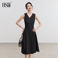 欧莎（OSA）V领无袖女士背心裙连衣裙子女夏季2025新款收腰显瘦裙子