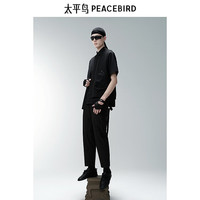 太平鸟男装【商场同款】立体印花衬衫新款潮牌短袖衬衫B2CJF2457 黑色1 2XL
