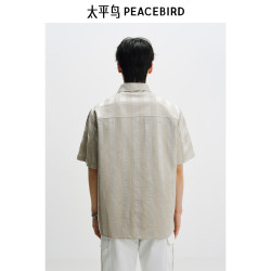 太平鸟 男装 休闲衬衫简约宽松条纹时尚衬衫男士休闲短袖衬衣