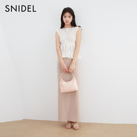 SNIDEL春夏百搭圆领荷叶边收腰修身针织衫上衣SWNT242109 白色 均码 （F）