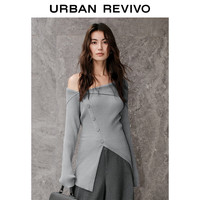 UR【UR设计师系列】冬款女修身露肩针织衫UWA940036 浅灰 XL