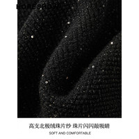 红袖小香风精致针织开衫冬季女装 撞色边单排扣圆领小众外套 黑050 L