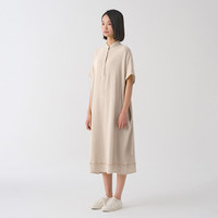 無印良品 MUJI 無印良品 IDEE 女式 强捻 短袖衬衫连衣裙 女装裙子夏季GAD12C4S 米白色 L (165/88A)