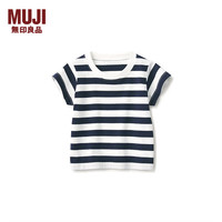 無印良品 MUJI 新生儿 天竺织 条纹短袖T恤 儿童童装
 CCU32A2S 藏青色条纹 70cm
