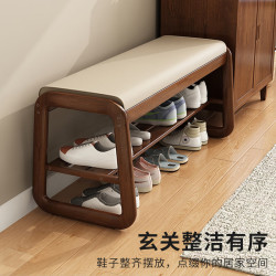 全品屋 实木换鞋凳入户门穿鞋凳子门口鞋柜坐凳一体软包进门 胡桃色80CM 胡桃色-长80CM