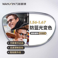 万新变色镜片 快速变灰 近视防蓝光镜片 非球面 树脂镜片 智能变色 超发水防蓝光变色镜片（变灰）+送镜框一副 1.56(较薄)