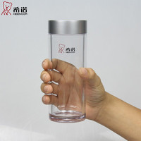 希诺塑料杯男女士茶杯透明加厚车载PC水杯耐热防烫耐摔儿童防摔随手杯 银色 250ml