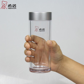 希诺塑料杯男女士茶杯透明加厚车载PC水杯耐热防烫耐摔儿童防摔随手杯 银色 180ml