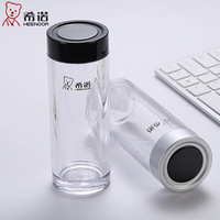 希诺塑料杯男女士茶杯透明加厚车载PC水杯耐热防烫耐摔儿童防摔随手杯 黑色 180ml