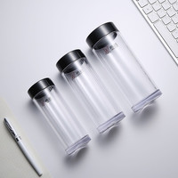 希诺塑料杯男女士茶杯透明加厚车载PC水杯耐热防烫耐摔儿童防摔随手杯 黑色 250ml