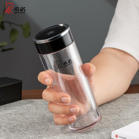 希诺塑料杯男女士茶杯透明加厚车载PC水杯耐热防烫耐摔儿童防摔随手杯 殿堂银 300ml