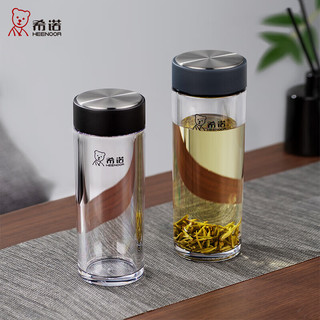 希诺塑料杯男女士茶杯透明加厚车载PC水杯耐热防烫耐摔儿童防摔随手杯 黑色 300ml