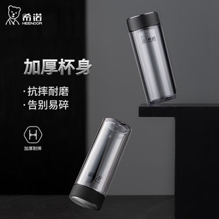 希诺塑料杯男女士茶杯透明加厚车载PC水杯耐热防烫耐摔儿童防摔随手杯 黑色 300ml