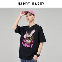 HARDY HARDY 重磅烫钻兔子全棉短袖T恤男女半袖体恤打底衫上衣服情侣装