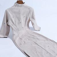 改良旗袍女春秋时尚绣花气质修身文艺显瘦年轻款国风小个子连衣裙