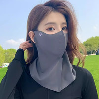 登利途冰丝防晒口罩女护颈一体透气孔骑行面罩3D无痕(不带帽子)F 3D透气孔护颈/深灰