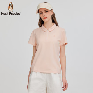 Hush Puppies【闲适清爽】暇步士女装2025夏季索罗娜轻薄半拉链短袖polo衫 水露桃 M
