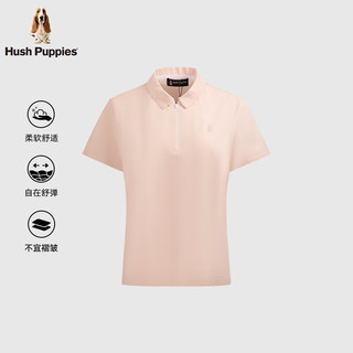 Hush Puppies【闲适清爽】暇步士女装2025夏季索罗娜轻薄半拉链短袖polo衫 水露桃 M