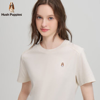 Hush Puppies【明星同款】暇步士女装2025夏季多色简约基础款质感短袖圆领衫 奶昔白 L