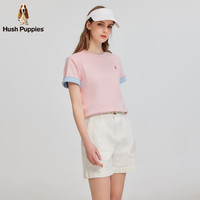 Hush Puppies【明星同款】暇步士女装2025夏季多色简约基础款质感短袖圆领衫 浅樱粉 M