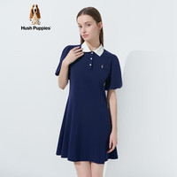 Hush Puppies暇步士女装夏季泡泡袖休闲收腰显瘦Polo领连衣裙
