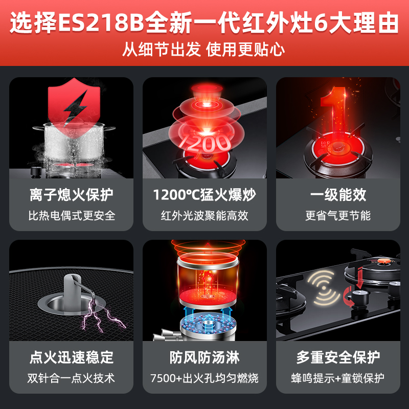 红日 JZT-ES218B 红外线双灶 天然气燃气灶